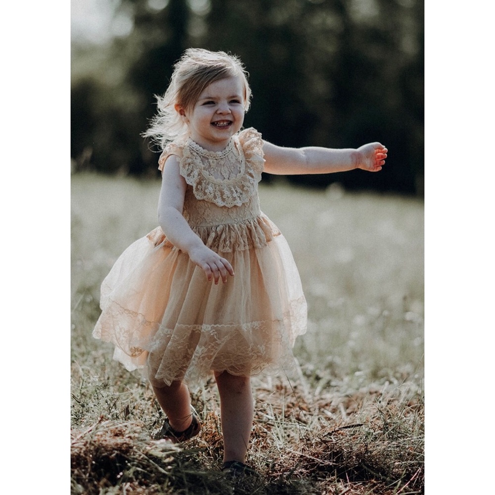 3t Neutral Lace Dress and Jean Jacket